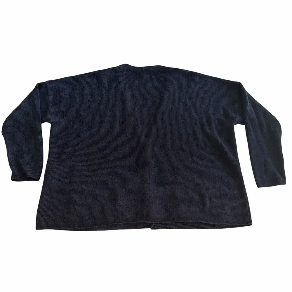 Eileen Fisher Organic Linen Cotton Blend Black Cardigan XL Oversized Open V-Neck - Picture 9 of 9